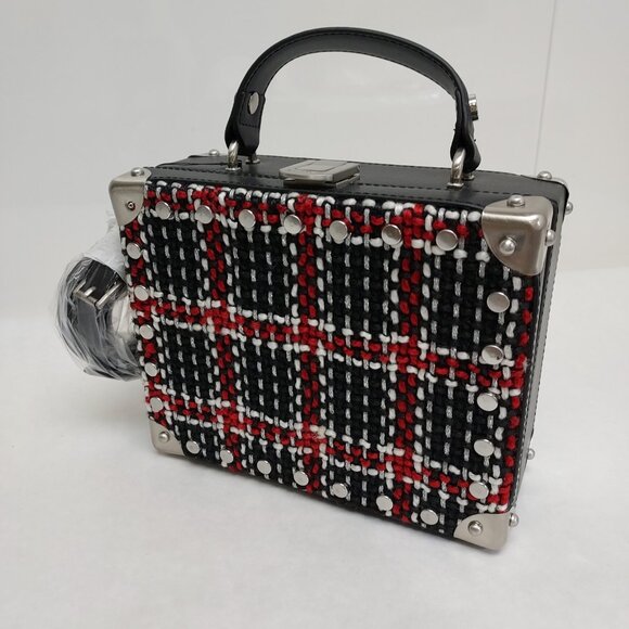 Sam Edelman Gracia Plaid Hardcase Crossbody Purse Woven Handbag Tweed Academia - Picture 1 of 15